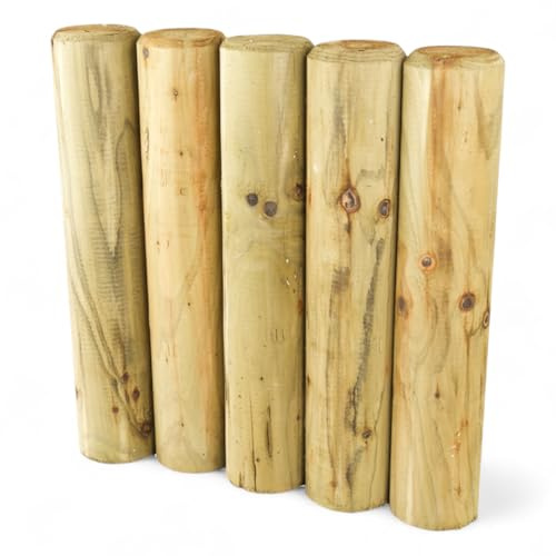 Palisaden Rundholz stumpf KDI Grün – 5er Set, imprägniert & wetterfest, langlebige Holzpalisaden für Gartenbau, Beetbegrenzung, Gartenbau, aus dem Sauerland, Verschiedene Längen (10 x 75 cm)
