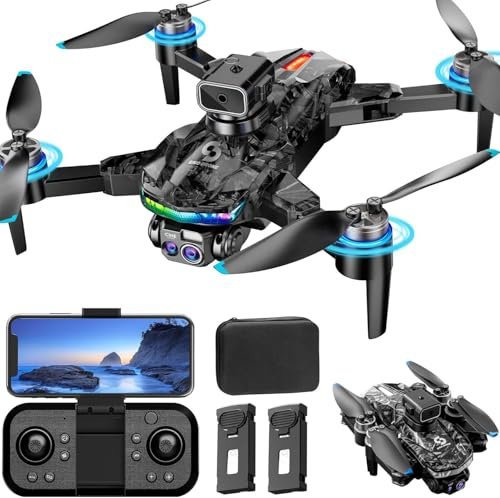 OBEST Drohne mit Kamera für Kinder, Bürstenlosem Motor RC Drone mit RGB Lichtern, 1080P Dual Kamera Faltbarer Quadcopter für Erwachsene und Kinder
