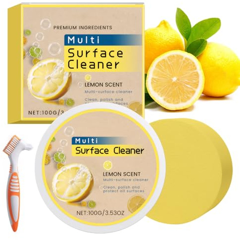 Magic Shine Reiniger 100g,Putzstein Universalreiniger,Allzweckreiniger für Edelstahl, Duschtüren, Oberflächenreiniger,Reinigungsstein Kraftvoll & Schonend,mit Reinigungsschwamm+ Reinigungsbürste