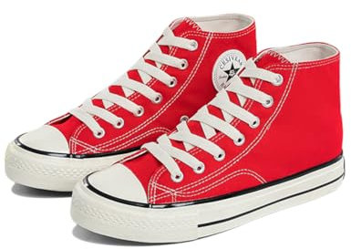 SIUSUMFO Adulto Zapatos De Lona Sneakers Clásico Zapatillas de Caña Alta Mujer de Deportivos Running Zapatos Atléticos Casuales 35.5 EU Rojo