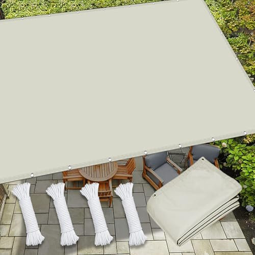 Toile Ombrage Imperméable 7 x 10 m Imperméable UV 98% Indéchirable Voile d'ombrage Toile D Ombrage avec Le Kit de Fixation pour Patio Extérieur Jardin Terrasse, Blanc cassé