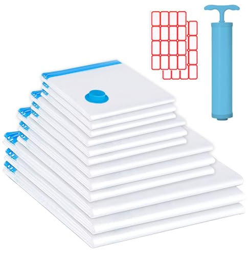 Sac Sous Vide Vetement Aspirateur, Sac Compression Voyage, 12 Pc Housse Aspirable Rangement, Housse Sous Vide pour Couette, 80x100cm/60x80cm/50x70cm/40x60cm