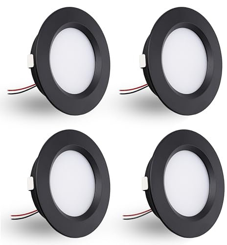 DYKUWEY 4er Set LED Einbaustrahler 12V 3W, einbaustrahler LED flach Bohrloch 55-58mm und 14mm Flache,Led Spot 12V IP44 Dimmbar Deckenspot,Möbeleinbauleuchte Einbauspots (Schwarz Kaltweiß 6000k)