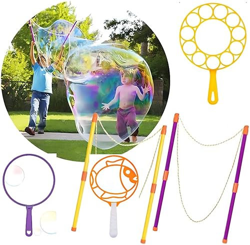 GEPROSMA Riesenseifenblasen Seifenblasenmaschine Kinder,10 Seifenblasen groß Set,55CM XXL Riesen Seifenblasen Stab Gross Ring,Bubble Machine,Outdoor Spiele Gartenspielzeug,Kindergeburtstag, Partys
