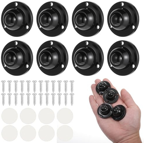 KFHENSOMR Kugelrollen Schwerlast 8 Stück Möbelrollen Flach Set | Lenkrollen Kugelrollen, Sselbstklebendes, 360° schwenkbare Räder, 1 Stahl-Universalrad, 28 LBS Tragfähigkeit