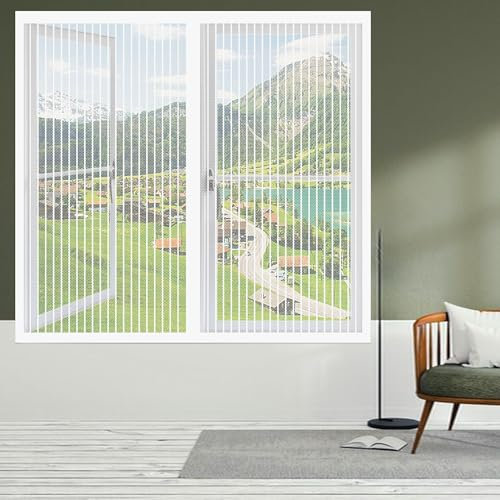 Moustiquaire à Fermeture Aimantée 130 x 130 cm Moustiquaire Aimantée Fenetre Sans Percer Facile à Installer pour Portes Fenêtres Balcon Séjour, Blanc