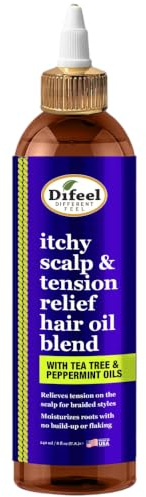 Difeel Itchy Scalp & Tension Relief Hair Oil with Tea Tree & Peppermint Oils for Braided Styles 8 oz.