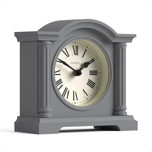 JONES CLOCKS® Kensington Kaminuhr | Kleine Bogen-Uhr | Grau | Klassisches Design | Stilvoll & zeitgenössisch | Ideal für Schreibtisch, Kaminverkleidung, Bücherregal oder Nachttisch