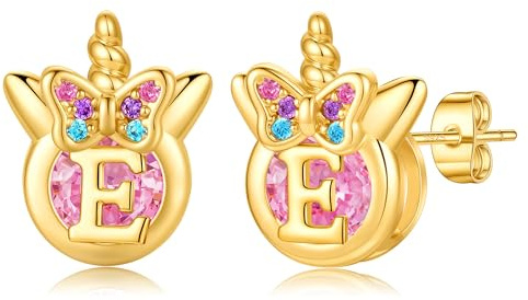 TINGN Einhorn Ohrringe für Mädchen Geschenke - Hypoallergene Bunte Regenbogen Rosa Zirkonia Buchstaben Ohrstecker Blumen Schmetterling Silber 925 Ohrringe Kinder Schmuck Geschenke für Mädchen Tochter