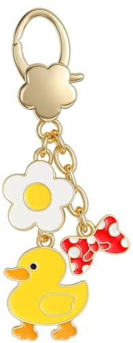 DONWOIE Ente Schlüsselanhänger Schleife Damen, Spiegelei-Blume, Niedliches Geschenk für Mädchen & Teenager, Enten- & Schleifenliebhaber, Taschenanhänger