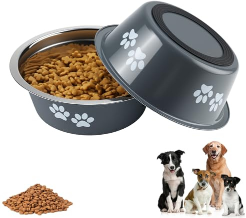 Wozzies Lot de 2 Gamelle pour Chien, 1560ml Gamelle Chien Inox, Gamelle Chiot pour Contenir de la Nourriture et de l'eau pour Chiens de Taille Moyenne, Chiens de Grande Taille et Chats, Facile à Laver