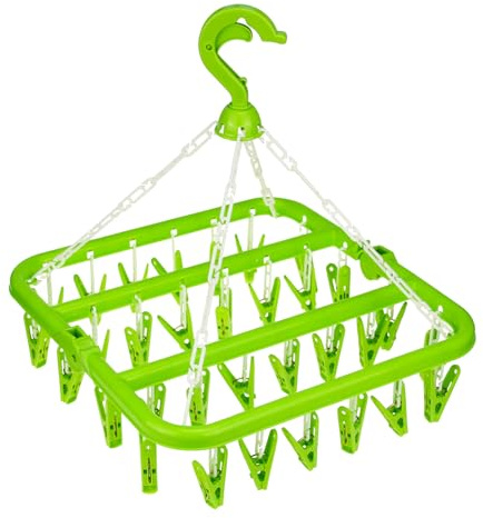 Fanghome Laundry Hangers with 32 Clips,Clothespin Rack Foldable Laundry Drying Rack Drip Hanger for Baby Clothes,Cloth Diapers,Drying Socks,Bras