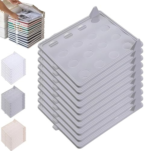 GUSHE 10 Pack Stackable Closet Organizer - Interlocking Shirt Folding Boards & Shelf Dividers, T-Shirt Organizer Folder, Space-Saving Stackable Clothing Trays for T-Shirts, Jeans, Sweaters (Gray)