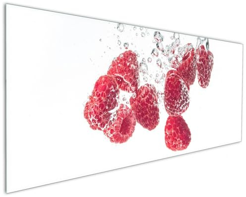 Wallario Küchenrückwand aus Glas 125 x 50 cm, Motiv: Sprudelnde Himbeerfrische | Spritzschutz abwischbar & pflegeleicht