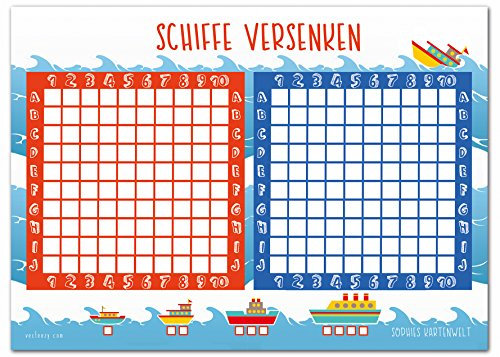 Sophies Kartenwelt Schiffe Versenken Block - 50 Blatt Spielblock - Reisespiel für Jungen und Mädchen aus Papier - Das Flottenmanöver Mitbringspiel