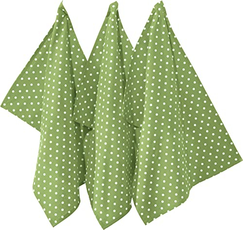 REDBEST Geschirrtuch, Trockentuch Punkte 3er- Pack, 100% Baumwolle grün Größe 50x70 cm - robustes, glattes Gewebe, besonders saugstark, mit Aufhängung (weitere Farben)