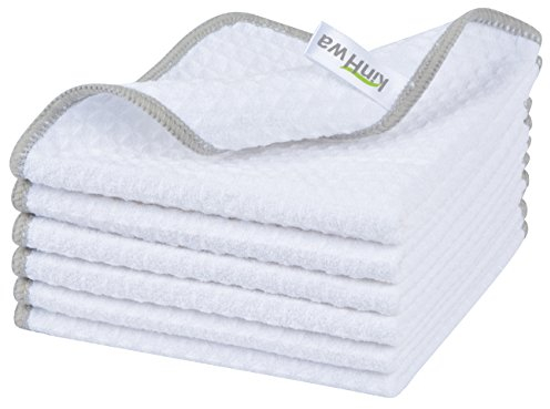 KinHwa Mikrofasertücher Waffeltuch 30cm x 30cm Haushalts Putzlappen Küche Putztücher super saugfähig und dick Geschirrtücher microfaser Spüllappen Mehrzweck 6Stück Weiß