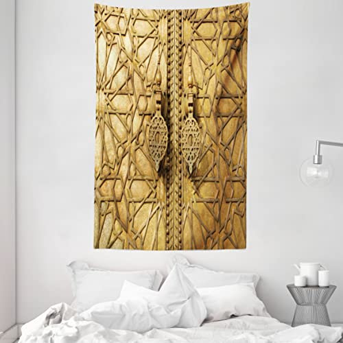 ABAKUHAUS marokkanisch Wandteppich und Tagesdecke, Marrakesch Königspalast aus Weiches Mikrofaser Stoff Waschbar ohne Verblassen Digitaldruck, 140 x 230 cm, Blassbraun