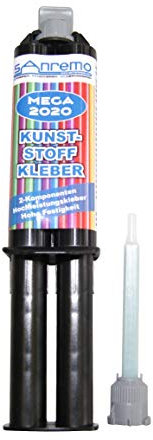 Sanremo Colle plastique MEGA 2020 25 ml + 1 buse de mélange colle bi-composant. (2,60€/10ml)