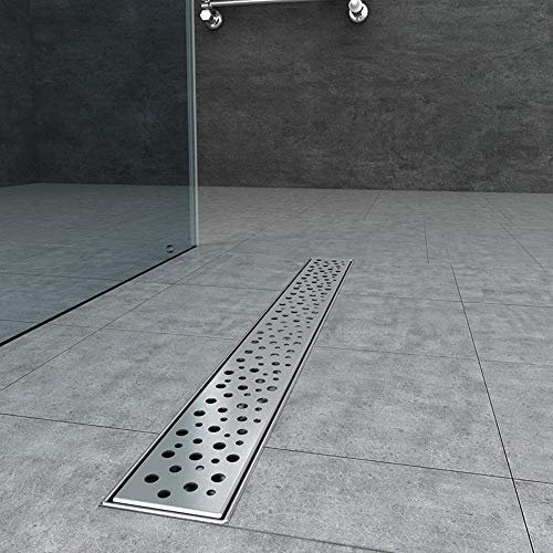 AICA Caniveau de Douche Italienne en Acier Inoxydable O Modèle 90 cm, caniveau douche rectangulaire argenté à grand débit, Drain de Sol de Siphon de douche