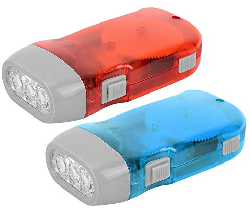 Keenso LED Hand Power Flashlight Mini 2 Pcs Shake Hand Crank Flashlight Emergency LED Light Flashlight For Outdoor Activities(Red Blue) Emergency protection hand press torch