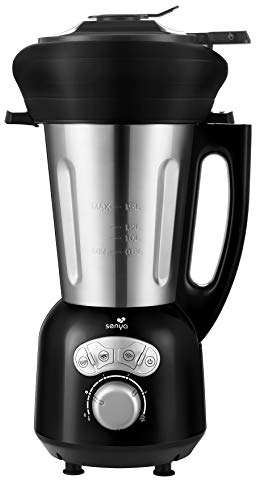 Senya Blender Chauffant Inox Cook & Ice V3 Noir, Mixeur Soupe Veloutée/Moulinée, Cuisson Vapeur, Glace Pilée Smoothies, 1,5L, 1400W, et son panier vapeur en silicone piable de 2L SYCP-HB008NA