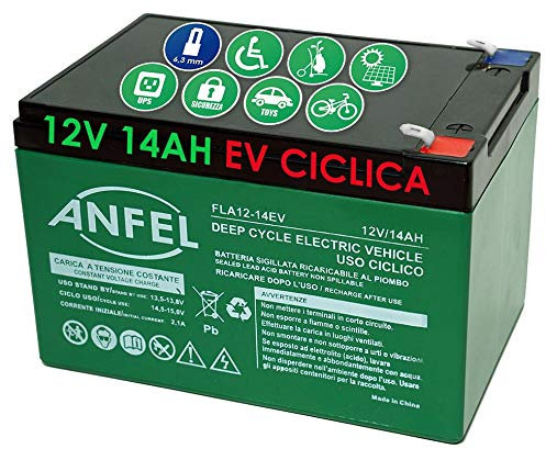 Batteria 12 Volt 14 ah Ricaricabile per Uso CICLICO 6DZM per Bici Elettriche monopattini sollevatori carrozzine Scooter Alta RESA Rinforzata