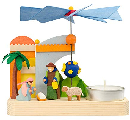 Graupner Holzminiaturen® | Miniatur Pyramide mit Teelicht 'Christgeburt' aus Holz | Original Erzgebirgische Holzkunst® | Hochwertige Handarbeit | Geschenkidee für Kinder | Tischkrippe