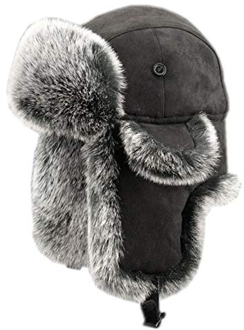 Insun Unisex Fliegermütze Wildleder Winddicht Trappermütze Warme Kunstfell Russische Mütze Schwarz L
