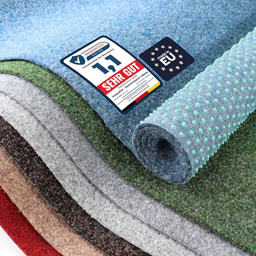 Primaflor Rasenteppich Green Blau 400 x 200 cm | Meterware | 8 mm | UV-stabilisiert | wasserdurchlässig | Balkonteppich mit Noppen | schnelltrocknender Outdoor Bodenbelag für Balkon und Terrasse