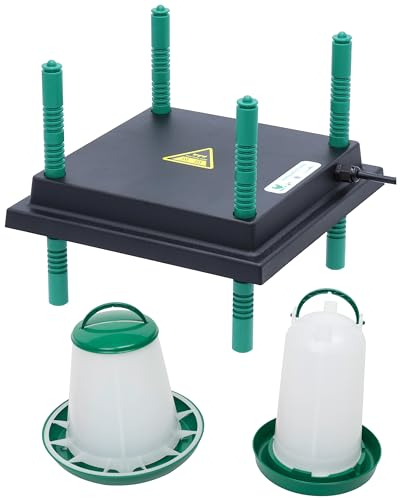 Agrarflora Küken Aufzucht Set - Wärmeplatte 25x25cm (13W, 230V) - Heizplatte für die Kükenaufzucht + 1,5L Tränke + 1kg Futtertrog - effizient & sparsam - geeignet für Geflügel & Hühner