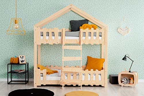 Etagenbett aus Holz mit Barrieren mit 2 Liegeplätzen, 80 x 160 cm, Modell ZP, Farbe: Braun