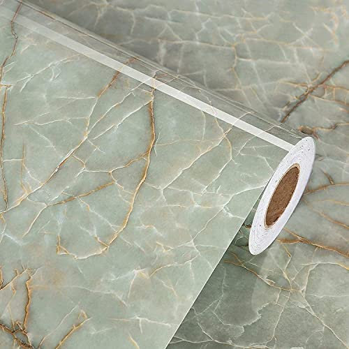 LIKILIKI Green Marble Contact Paper for Countertops, Waterproof, Peel and Stick Wallpaper, Decorative, Vinyl, 15.8 x 78.7 (Modern Glossy Marble, Kitchen, Bathroom)