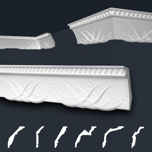 Marbet Deckenleisten weiß Sparpaket aus Styropor EPS - Stuckleisten gemustert, im traditionellen Design - (20 Meter B-46) Stuck Winkelleisten Wandleisten