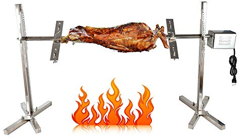 OUKANING 220V 53 Zoll BBQ Rotisserie Elektrisch Spanferkelgrill Lammgrill Grill Grillwagen Barbecue Smoker Grillspieß Drehspieß Drehspiess Edelstahl
