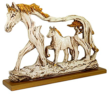 eSplanade Skulptur oder Schaustück aus Kunstharz, Pferd mit Baby-Pferd (Fohlen), 26 cm | Heimdekoration | Fengshui