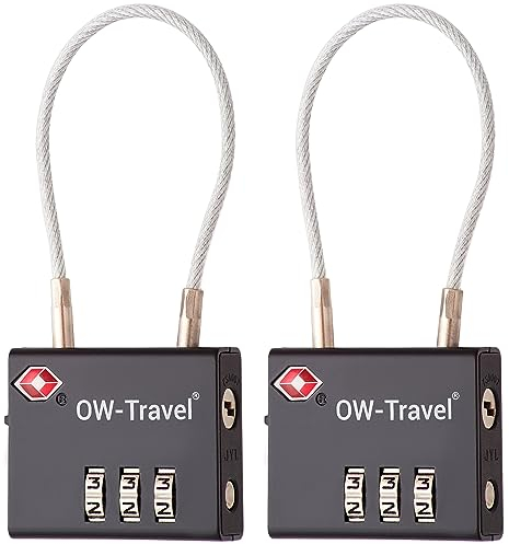 OW-Travel Candado Combinacion Cable Acero Flexible Anti robo. Candado maleta TSA numerico 3 Digitos. Candados mochila y maletas. Candado Taquilla Gimnasio. TSA candado seguridad equipaje Negro 2