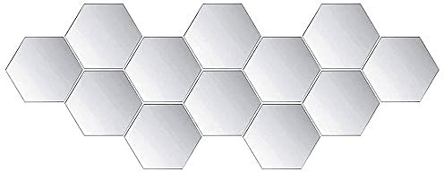 CENPEK 12Pcs Adesivi da Parete a Specchio, Specchio Esagonale Arte Fai da Te Decorativo per la casa Specchio Acrilico Esagonale Foglio da Parete Piastrelle a Specchio in plastica per