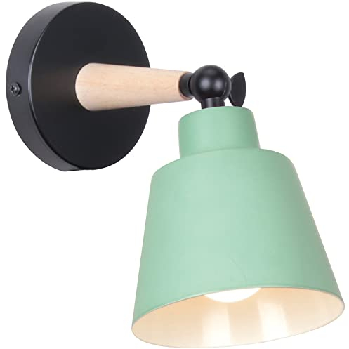 TOKIUS Wandleuchte Moderne, Wandlampe aus Metall und Holz Deko Verstellbarer Wandstrahler E27 Fassung Innen Wandlampe für Schlafzimmer Wohnzimmer Korridor (Grün)