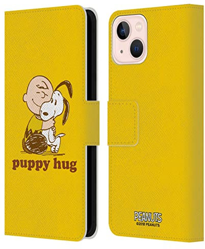 Head Case Designs Offizielle Zugelassen Peanuts Charlie Haustier Umarmung Snoopy Umarmung Leder Brieftaschen Handyhülle Hülle Huelle kompatibel mit Apple iPhone 13