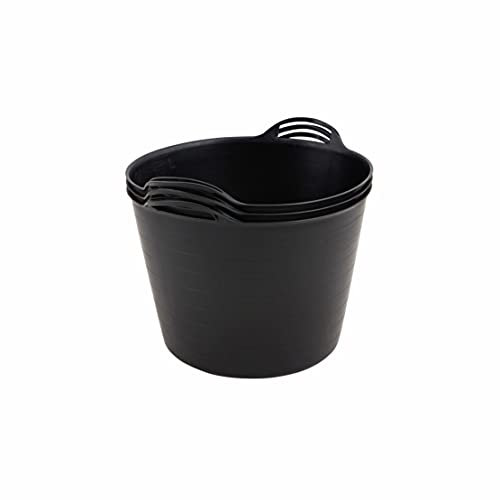 BiGDUG Plastic Flexi Tubs (42 Litre) - Pack of 3 - Black - Heavy Duty Trugs Flexible Storage Bucket - Multi Purpose Round Container