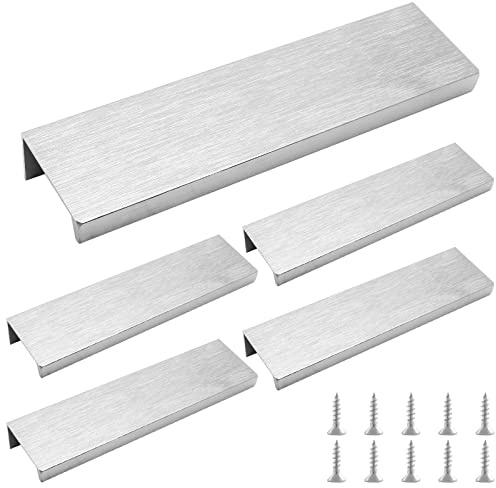 Waziaqoc 5 Stück gebürstete silberne Fingerranden, Rücken-Halterung, versteckter Ziehgriff für Schrank, Schublade, Kommode, 96 mm Loch Mitte zu Mitte