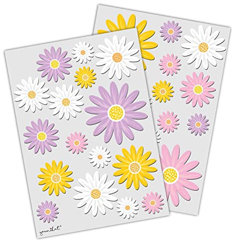 31er Set Aufkleber Gerbera Blumen Pastell I Ø 2-7 cm I UV-geschützt I Fahrrad-Aufkleber I selbstklebend I Kleeblatt I Sommer I Wetterfest I kfz686