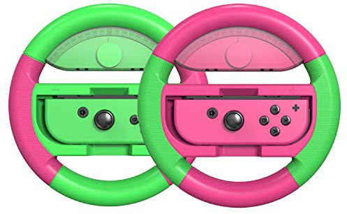 COODIO Volante Pro Switch, Joy-Con, Grip Cómodo de Carreras para Mario Kart 8 Deluxe / Nintendo Switch & Versión OLED, Verde Neón / Rosa Neón (Pack de 2)
