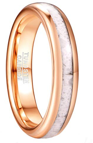 GALANI Wolframcarbid Ring 4mm Damen Ring Eheringe Ring Partner Ringe mit Weißem Marmor für Hochzeit Verlobung Vorschlag Schmuck Größe 55(17.5)