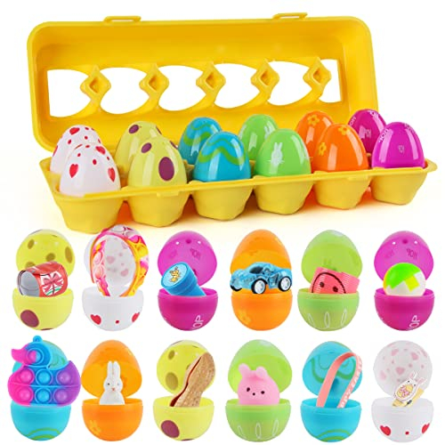 XiXiRan Ostereier Gefüllt mit Spielzeug, 12pcs Oster Überraschungsei, Osterei-Spielzeug-Set, Vorgefüllte Ostereier Gefüllt, Gefüllte Ostereier mit Kleinspielzeug, mit Eieraufbewahrungsbox