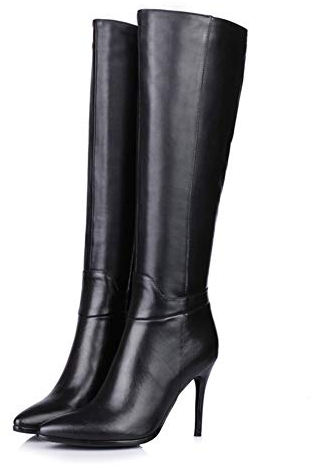 Stivali Alti A Spillo, Donne Moda Stivali Ginocchio Stiletto Heels, Stivali al Ginocchio con Cerniera Laterale E Tacco Alto da Donna, Stivali in Pelle Autunnali E Invernali (Color : Black, Size : 38