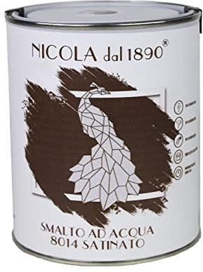 NICOLA VERNICI Smalto Acrilico a Base di Acqua, Per Interni ed Esterni, Made in Italy, Marrone Satinato - Formato 1 lt