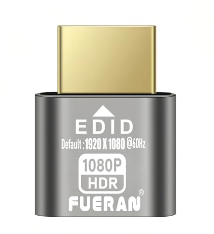 FUERAN Dummy Plug Headless Ghost Display Emulator Premium Aluminum PC HDMI-Compatible（Fit Headless-1080P-HDR）