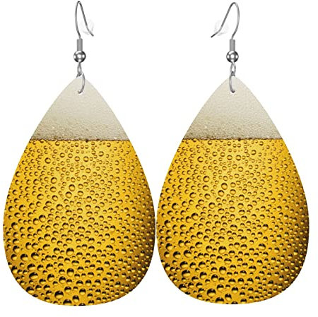 Close Up Bierglas Ohrringe Kunstleder Blatt Ohrring Teardrop Dangle Ohrringe Pu Leicht für Frauen Mädchen